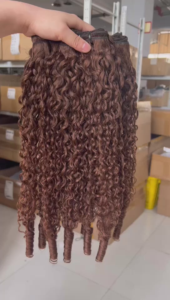 Lumiere Burmese Curly Bundles #4 Brown Chocolate Burmese Curly 4 Bundles With 4x4 Lace Closure Spiral Ends Weave Hair Extensions