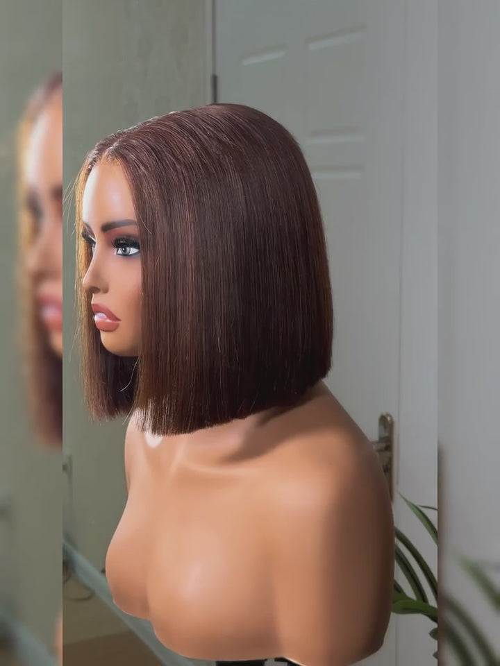 15A Lumiere Blunt Cut #4 Brown 2x6 Lace Closure Wigs Straight Short Bob Wig 250% Density