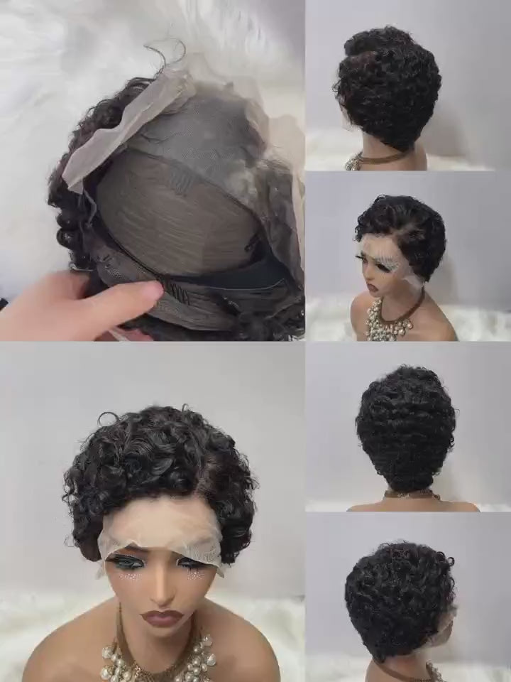 Natural Black Short Curly Hair 13x4 Lace Frontal Wigs New Pixie Cut Human Hair For Women