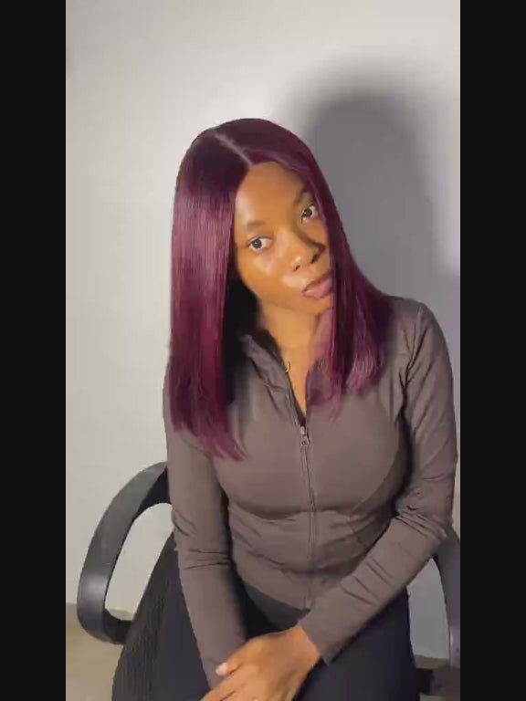 Lumiere Blunt Cut Bob Wig #99J Red Colored Straight Short Bob 13x4 Lace Front Human Hair Wigs 220% Density