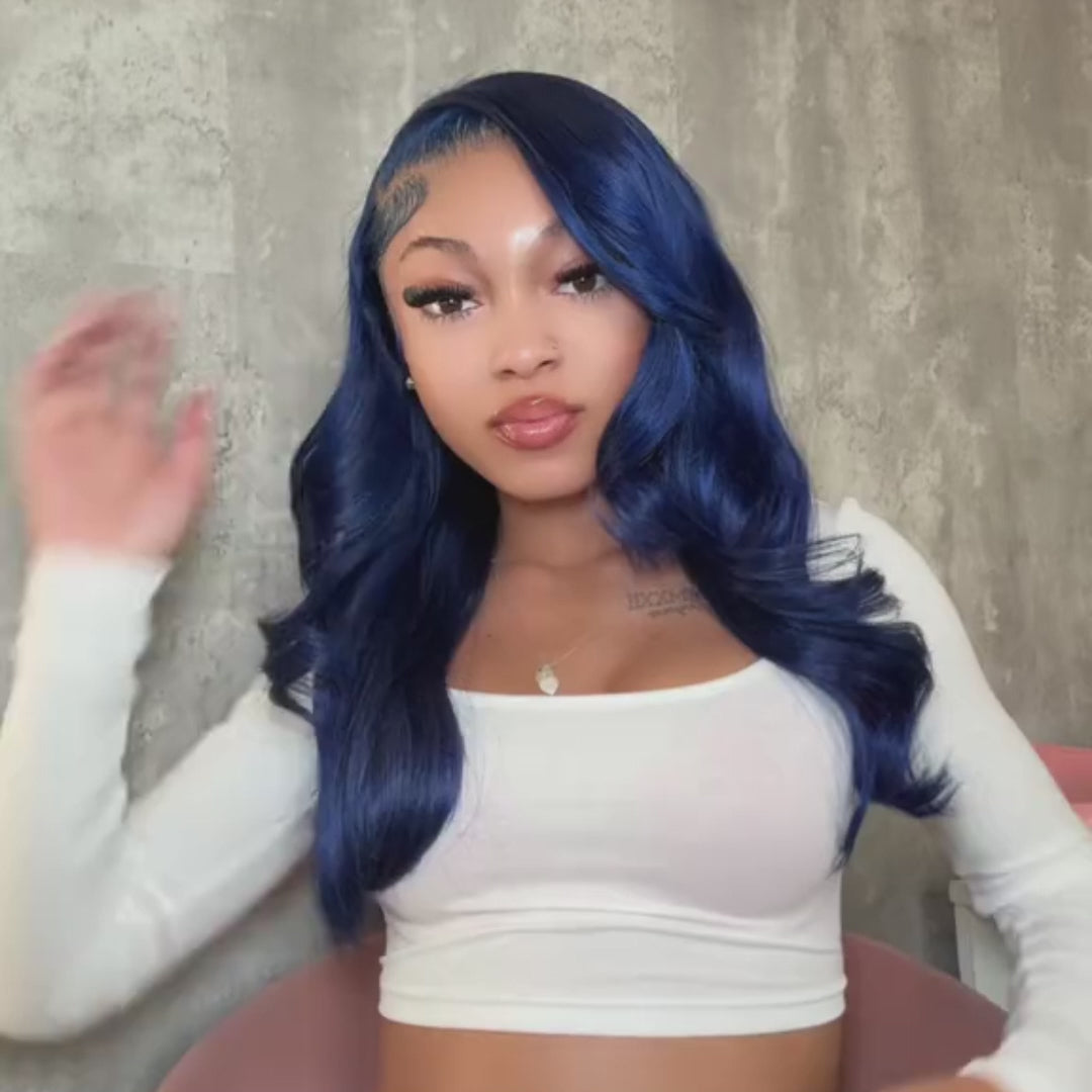Lumiere Dark Blue Bomb Pre Colored 13x4 Body Wave Lace Frontal Human Hair Wig (No Code Need)