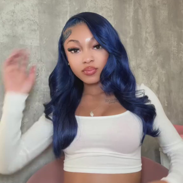 Lumiere Dark Blue Bomb Pre Colored 13x4 Body Wave Lace Frontal Human Hair Wig (No Code Need)