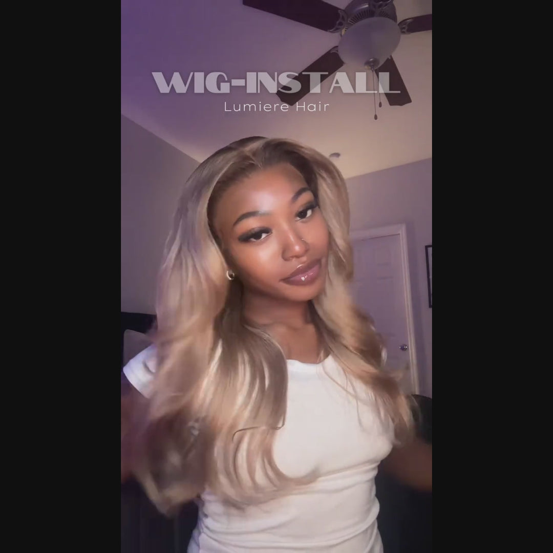 Gray Ash Blonde With Root 4 Brown Lace Front Body Wave/Straight Human Hair Wigs  Root4/Gray Blonde Silky Human Hair Wig 200% Density