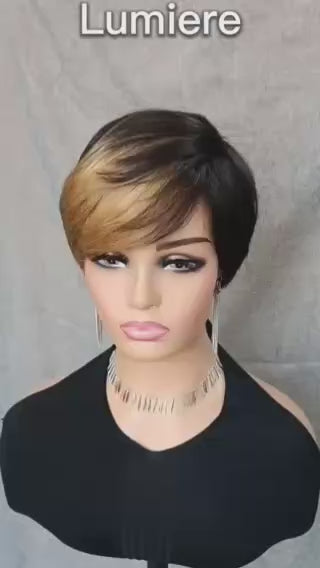 Ship In 24Hours-Lumiere T/27 JZ016 Highlight Straight Short Bob Pixie Cut Wig Human Hair