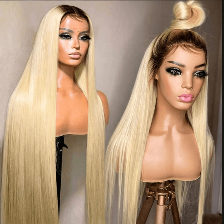 Lumiere Straight Hair #613 Blonde With #4 Brown Root 13x4 HD Lace Frontal Wig for Black Women 200% Density