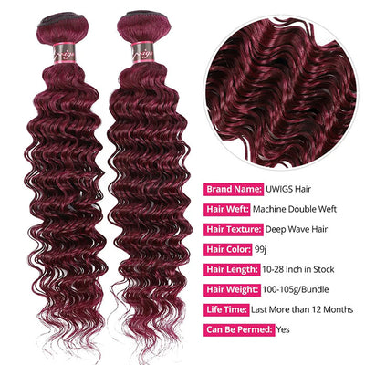 red bundles #99j deep Wave 3 Bundles Human Hair