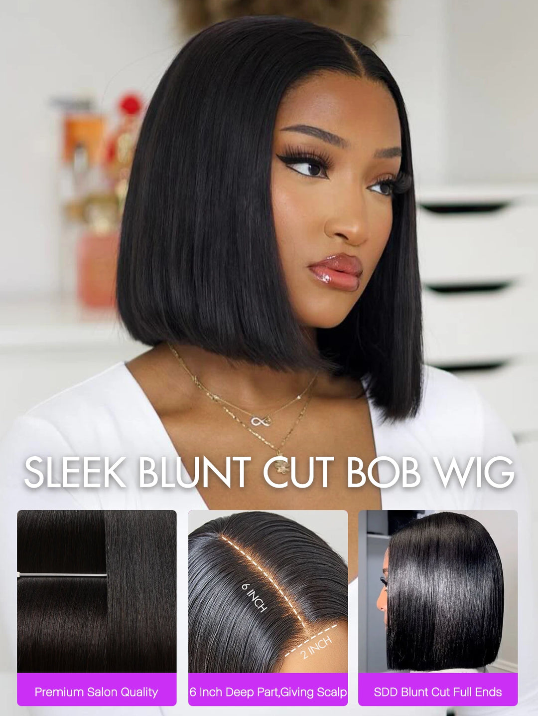 Lumiere Blunt Cut 13x4 HD Lace Front Wigs Straight New Short Bob Natural Black Human Hair Wigs For Women