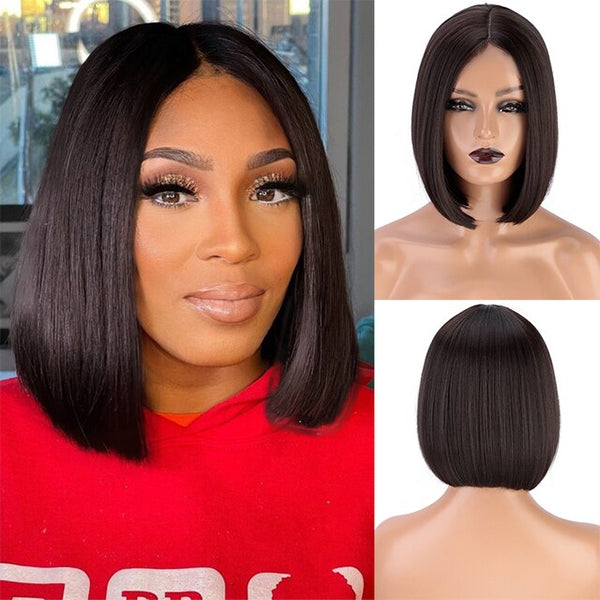 Bob Short Straight Synthetic Wigs #2 Color Hair Wigs No Lace for Women Daily Cosplay Party Wigs Heat Resistant