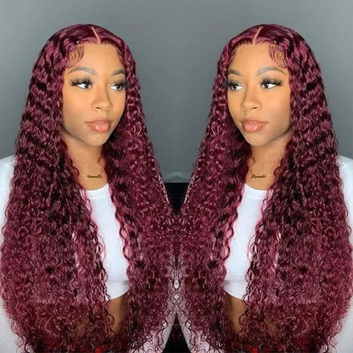 Red Bundles #99j Kinky Curly 4 Bundles With 13x4 Lace Frontal Brazilian Hair