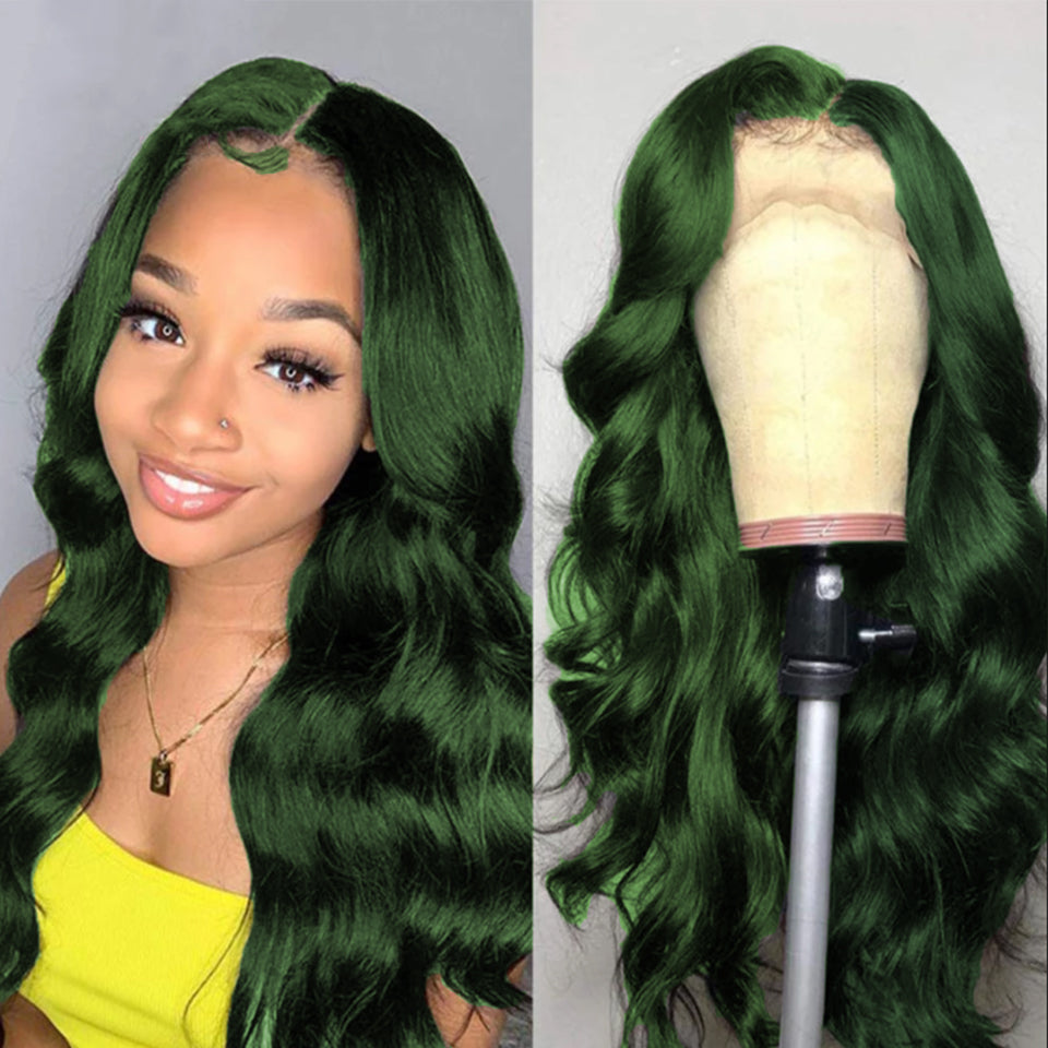 Perucas de cabelo humano frontais com onda corporal verde escuro para mulheres Richgirl brasileira 