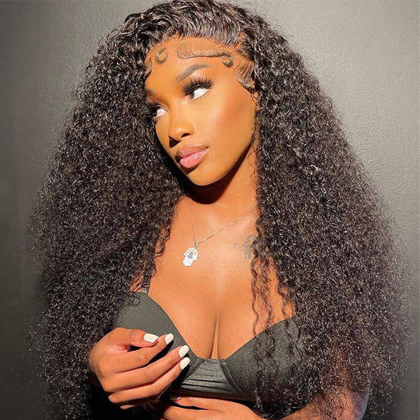 Afro Curly HD Lace Frontal Glueless Wigs Pré plumé Natural Hairline 