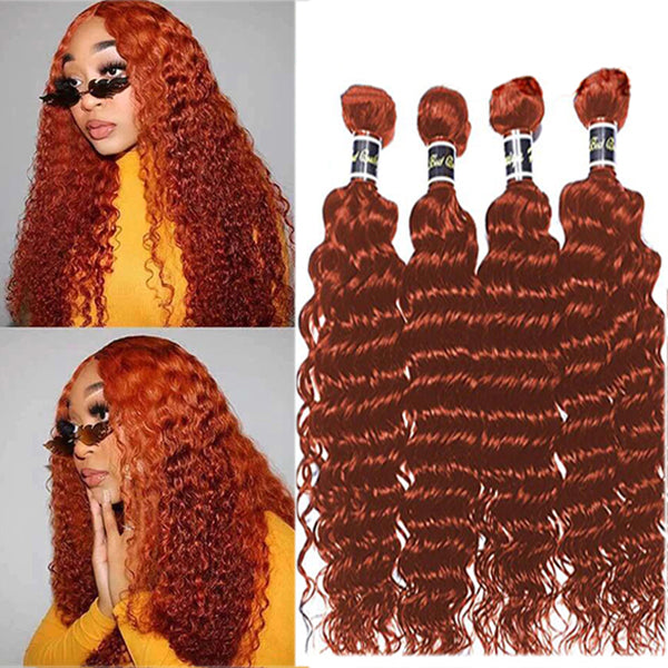 #350 Ginger Color Deep Wave 4 Bundles Remy 100% Human Hair