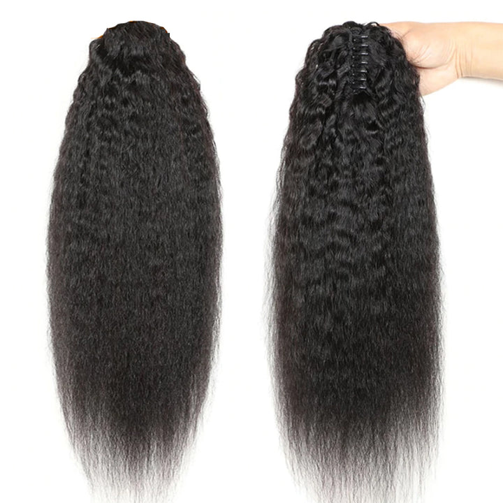 Kinky Straight Claw Ponytail Extensions de cheveux humains Nature Noir 