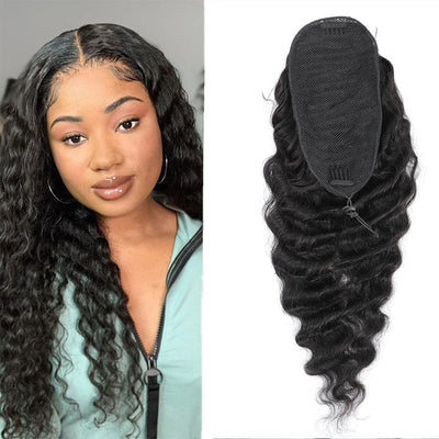 Extensions de cheveux humains en queue de cheval avec cordon de serrage profond 120 g/ensemble de cheveux noirs naturels 