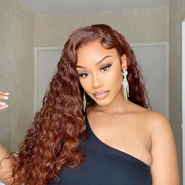 Reddish Brown #33 Color Lace Frontal / Closure Water Wave Human Hair Wig