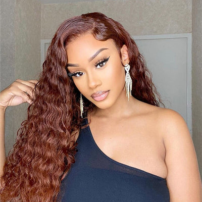 Reddish Brown #33 Color Lace Frontal / Closure Water Wave Human Hair Wig