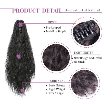Natural Black Body Wave Claw On Ponytails Human Hair Extension