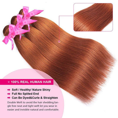 Ginger Blonde Hair Bundles Straight Hair Bundles with Closure Ombre Color 3 Bundles with 4x4 HD lace Closure