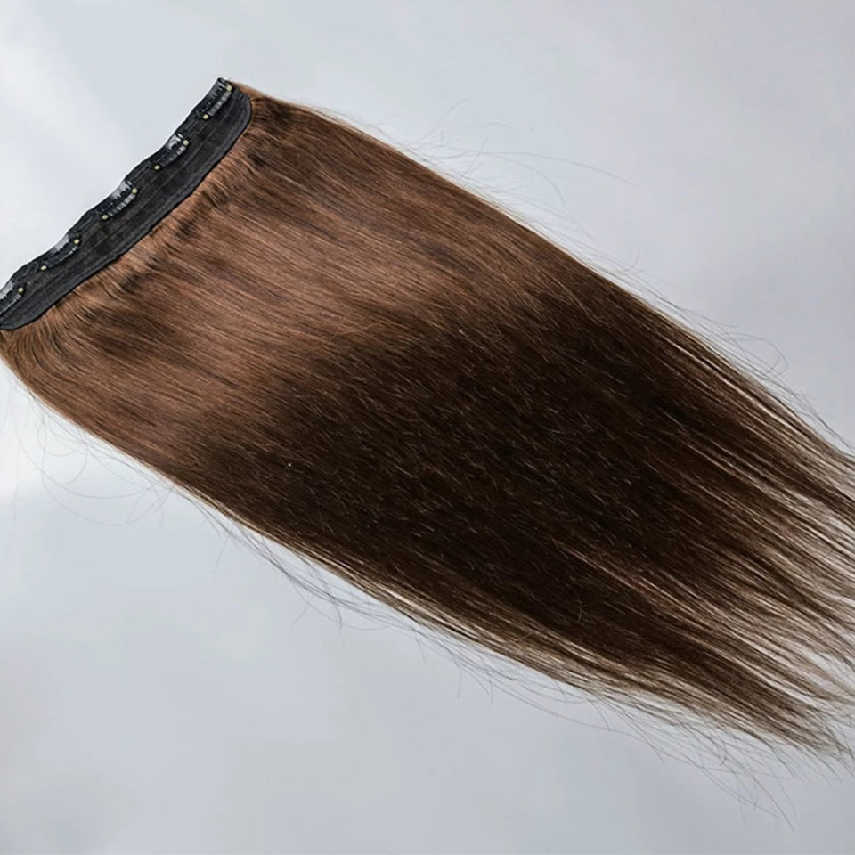 #4 Brown Straight One Piece 5 Clips Human Hair Extensions 100% Remy Hair