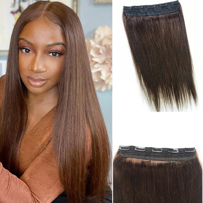 #4 Brown Straight One Piece 5 Clips Human Hair Extensions 100% Remy Hair
