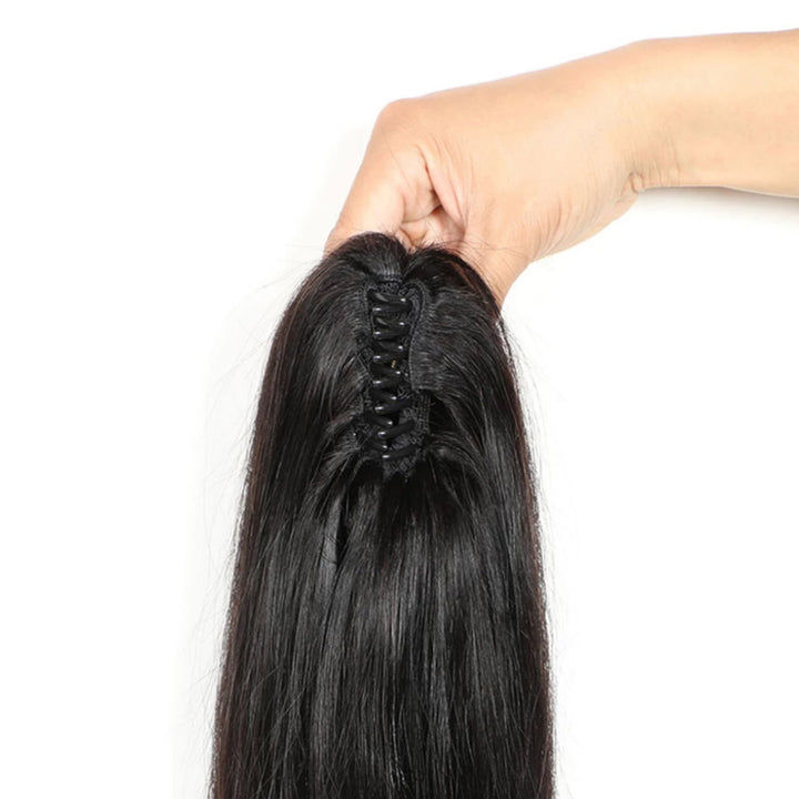 Extensões de cabelo humano 100% brasileiro natural preto com garras retas em rabo de cavalo 