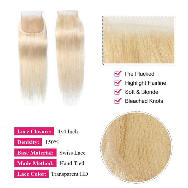 # 350 Ginger Blonde Hair Bundles avec fermeture Straight 4 Bundles avec 4x4 HD Lace Closure Extension de cheveux humains 