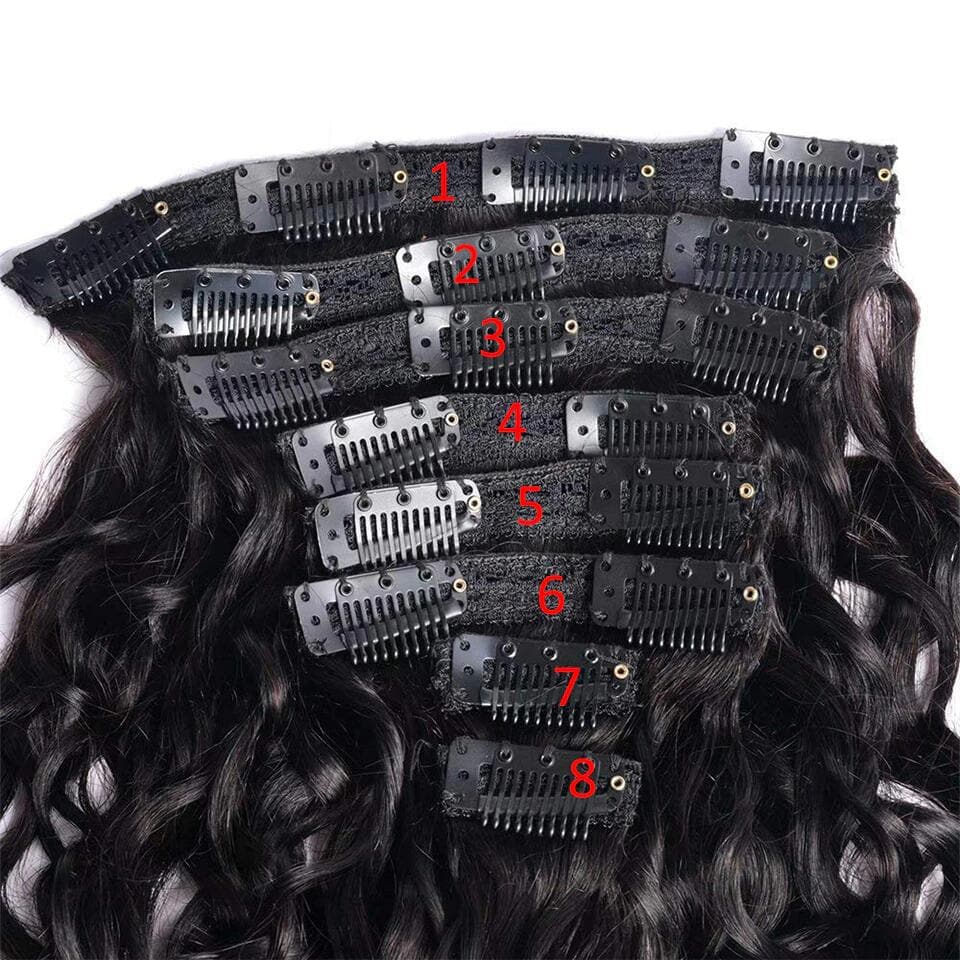 Water Wave Clip In Human Hair Extensions Natural Color 8 Pieces/Set 120G  10piece/set 160g