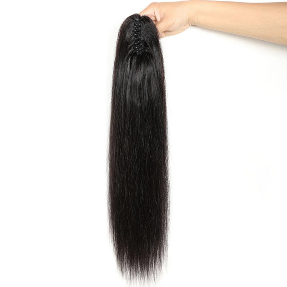 Straight Claws In Ponytail 100% Brazilian Human Hair Extensions Natural Black
