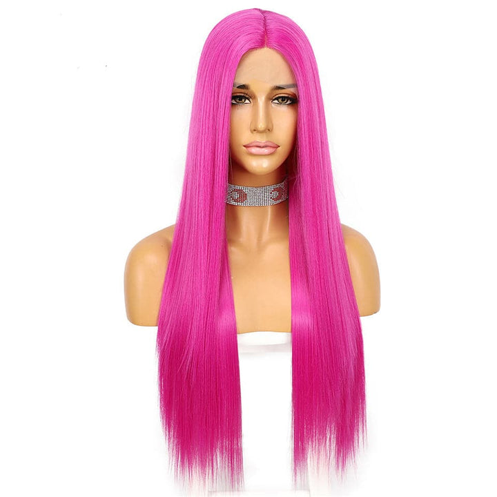 Hot Dark Pink 13x4 Lace Front Straight Long Human Hair Wigs Wig for Black Women
