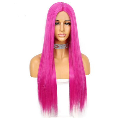 Hot Dark Pink 13x4 Lace Front Straight Long Human Hair Wigs Wig for Black Women
