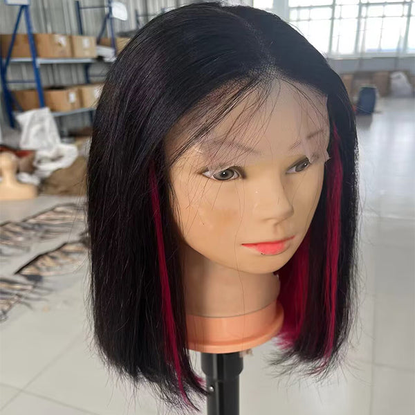Highlight Pink Short Bob Wig 13x4 Lace Front Human Hair Wigs Brazilian Bob Wigs Straight 4x4 Lace Closure Wigs Pre Plucked