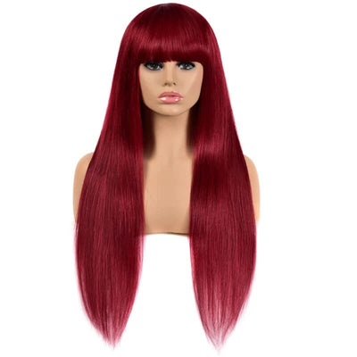 Lumiere 99j straight wig with bangs full machine made None Lace human hair