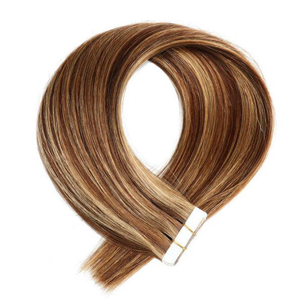 Tape In Human Hair Extensions P4/27 Highlight Straight Hair Natural Black For Women Microlinks Brazilian 20pcs/1pack