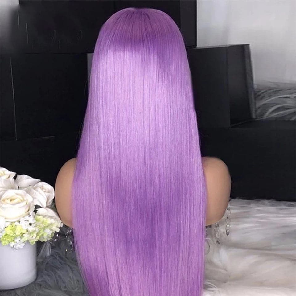 Light Purple Straight Lace Front / Closure Human Hair Wig With Baby Hairlosure