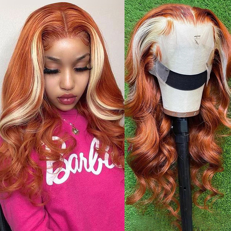 Ginger With Blonde Highlight Body Wave Lace Front / Closure Wig