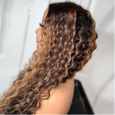 P4/27 Highlight Water Wave Lace Frontal Human Hair Wigs Pre Plucked With Baby Hair