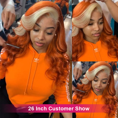 Ginger With Blonde Highlight Body Wave Lace Front / Closure Wig
