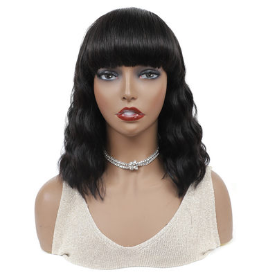 Loose Deep Bob Full Machine Made None Lace Front Wigs With Bangs For Women
