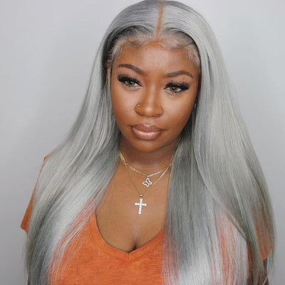 Silver Grey Straight 3 Bundles With 4x4 Closure 100% Remy Human Hair
