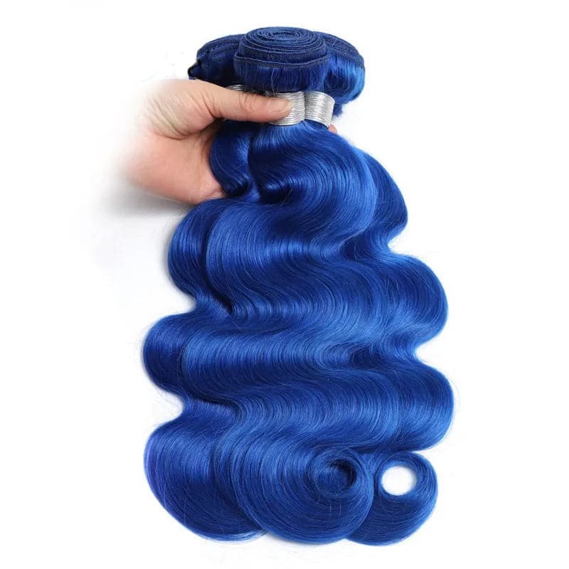 Straight / Body Wave Klein Blue 3 Bundles with 13x4 HD Lace Front Colored Hair