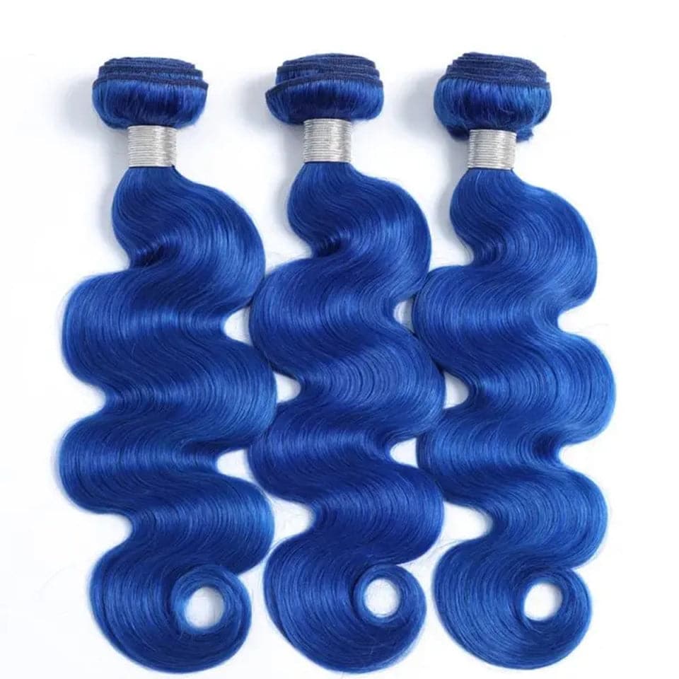 Klein Blue Colored Body Wave 3 Bundles with 4x4 HD Lace Closure Human Hair Extensions