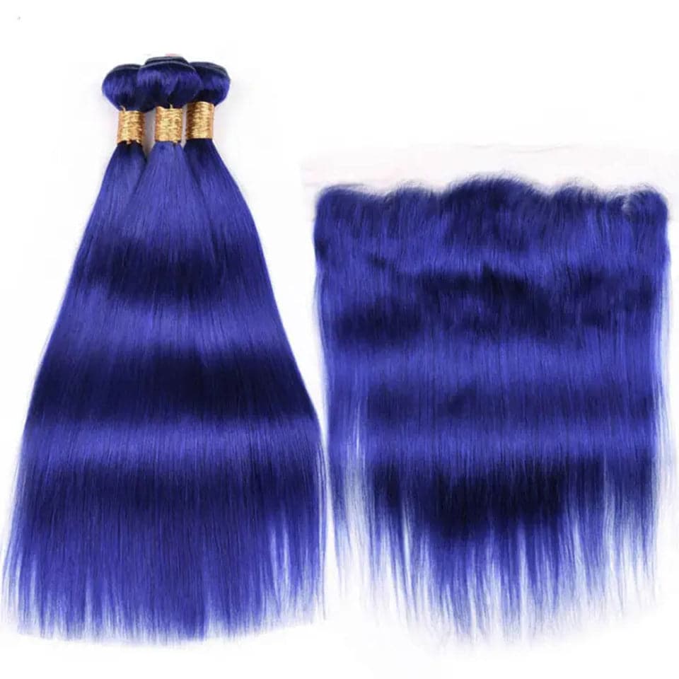 Straight / Body Wave Klein Blue 3 Bundles with 13x4 HD Lace Front Colored Hair