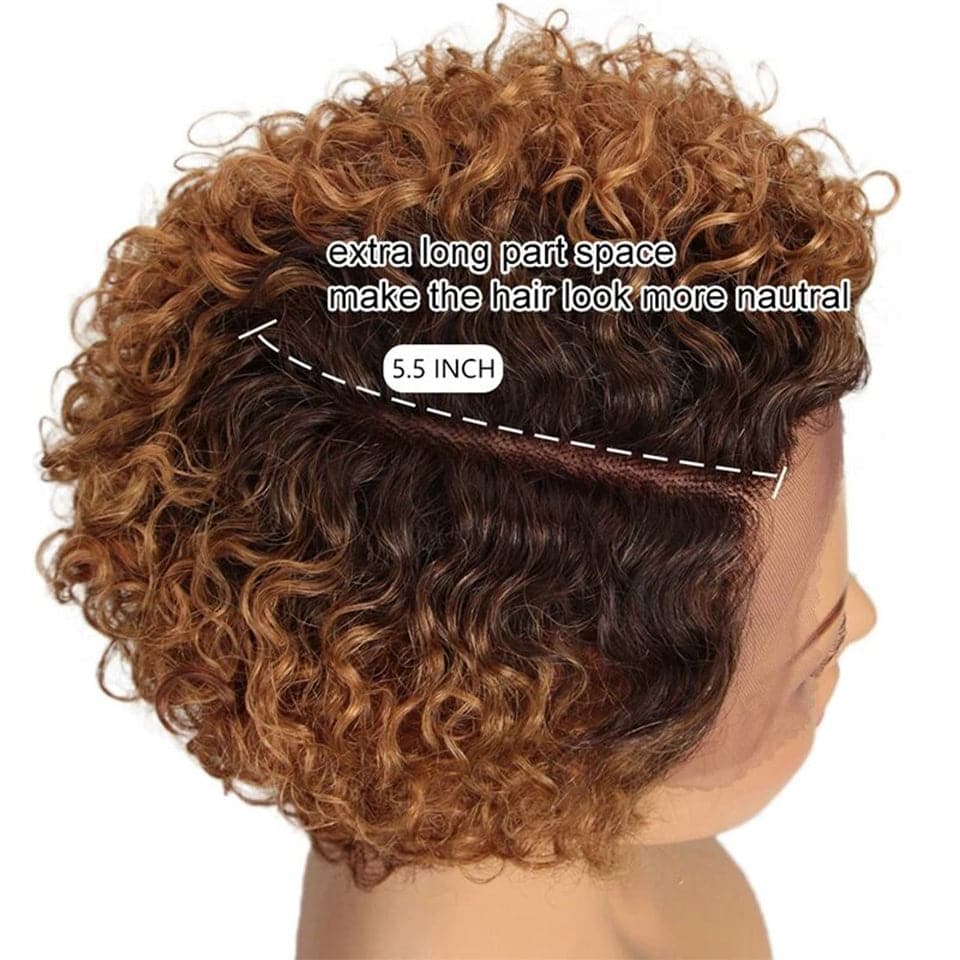 Curly Hair Ombre Colored T/30 Short Pixie Cut Wig or Black Women 13x4x1 Side Part Wigs