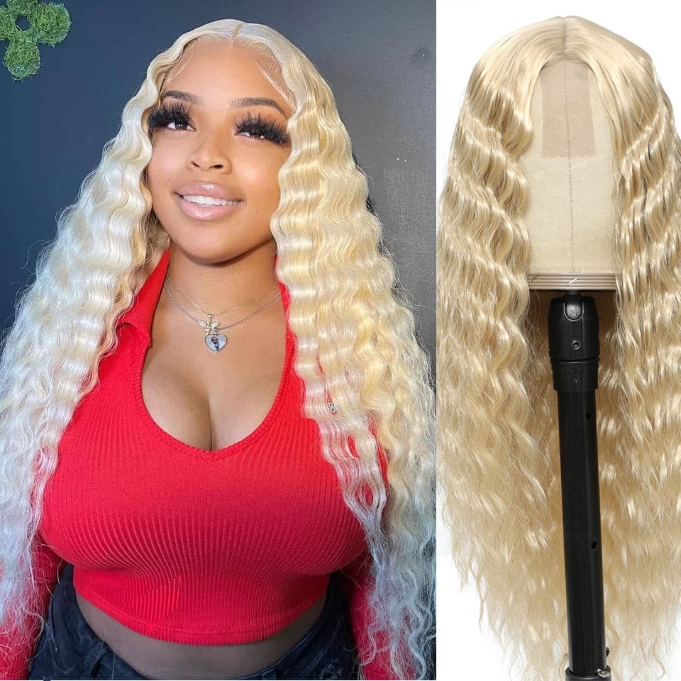 613 Honey Blonde  4x4 Lace Closure Wig Glueless Loose Deep Wave Virgin Human Hair