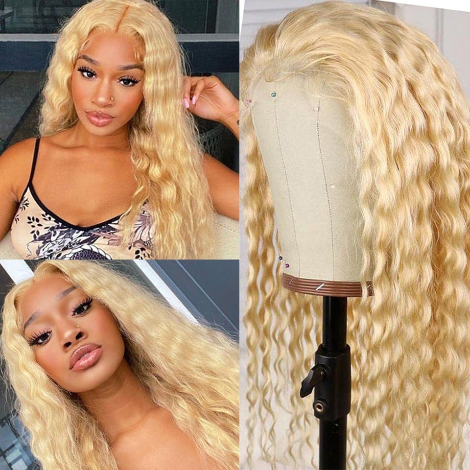 Honey Blonde 613 Water Wave 4x4 Lace Closure Wig Virgin Human Hair