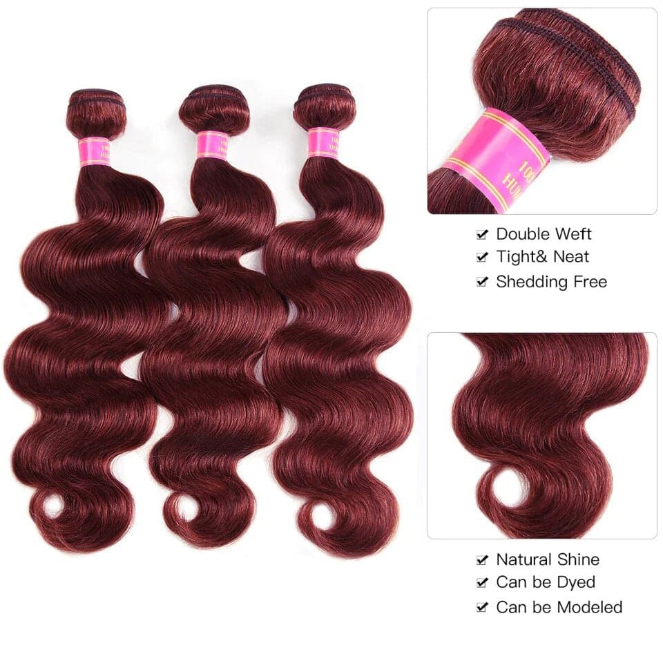 Body Wave 4 Bundles with 4x4 HD Lace Closure Burgundy Hair Bundle with Blond HD Lace Closure Human Hair Extensation