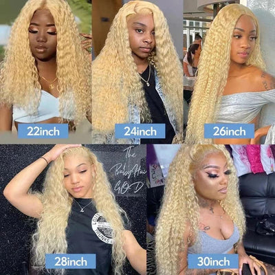 Honey Blonde 613 Water Wave 4x4 Lace Closure Wig Virgin Human Hair