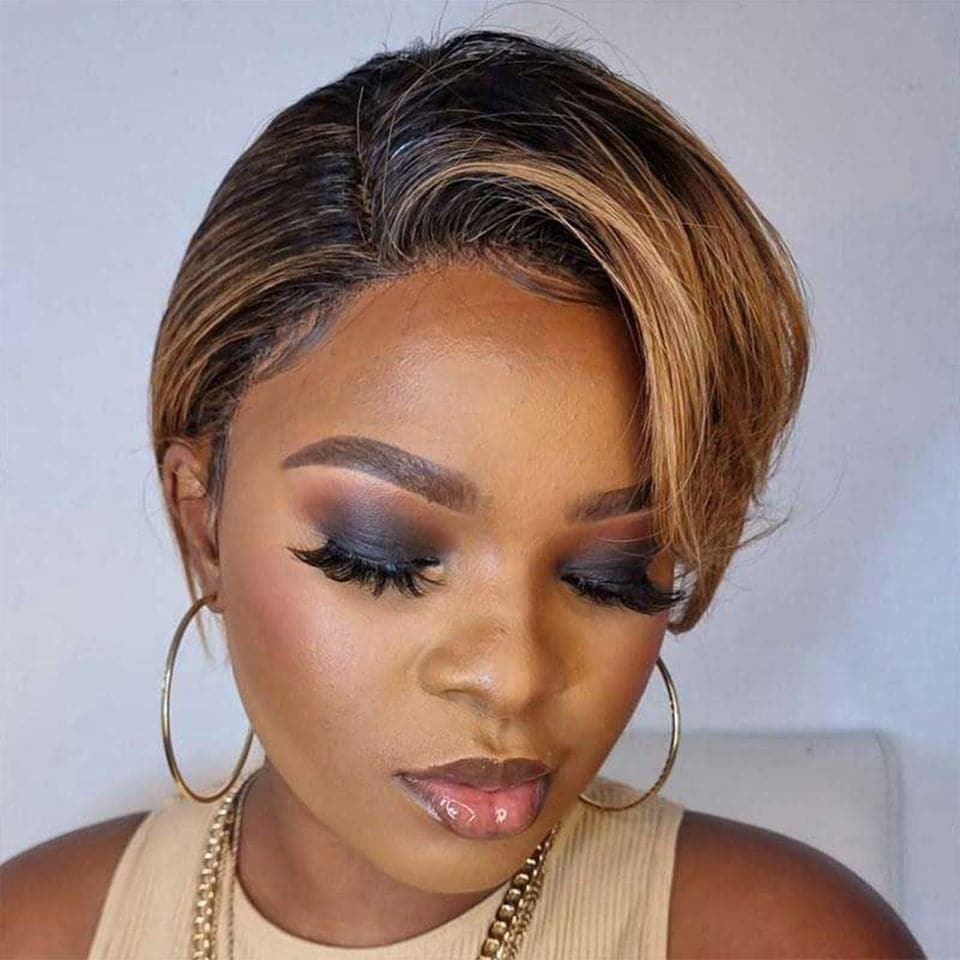 #4/27 Ombre Short Bob Pixie Cut 13x4x1 T Lace Front Straight Human Hair Wigs