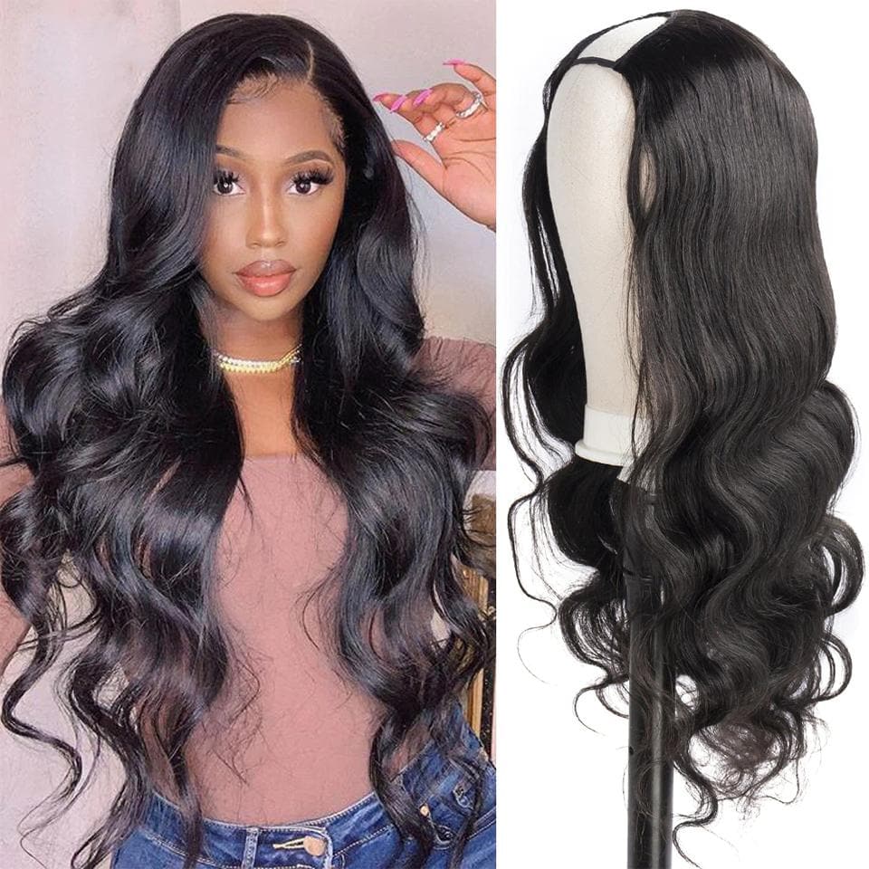 Body Wave U Part Black Brazilian Half Wig 150% Density Human Hair