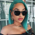 150% Density green Short Bob 13x4 Lace Front Straight Human Hair Wigs Transparent Lace